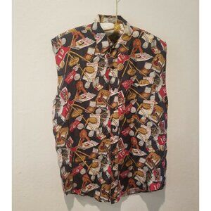 Snow Women's Sleeveless Button Down Printed Top Medium Washed Silk Multicolor